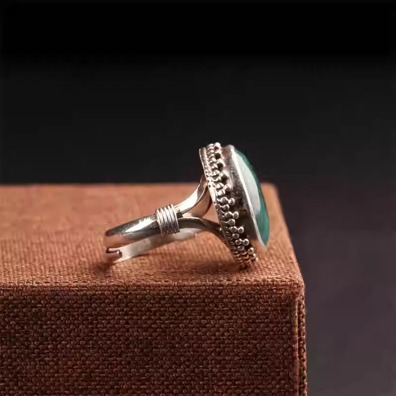 Silver turquoise vintage bold ring, Tibetan Buddhist Jewelry Culture Jewelry art, handcrafted large statement finger ring for women