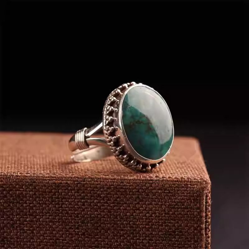 Handcrafted silver turquoise large statement ring, Tibetan Buddhist Jewelry Culture Jewelry art, ethnic vintage unisex finger ring