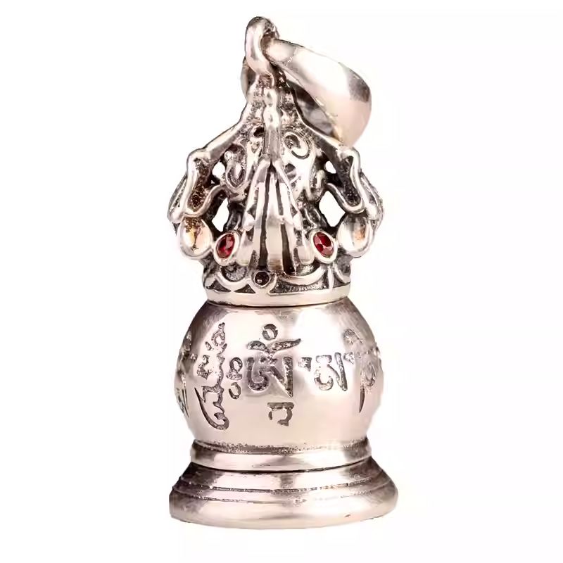 Handcrafted silver tower-shaped Gau box necklace pendant, Tibetan Buddhist Jewelry Culture Jewelry art, unisex spiritual amulet