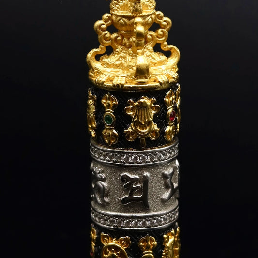 Unique Eight-Treasure silver zircon hand-painted pendant inspired by Tibetan Buddhist jewelry art, carefully handcrafted with detailed carvings, a rare and elegant jewelry piece for collectors or daily wear.