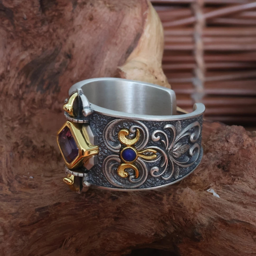 Bonding Beads ring featuring hand-painted 3D Vajra details, a unique piece of Tibetan Buddhist Jewelry Culture jewelry art.