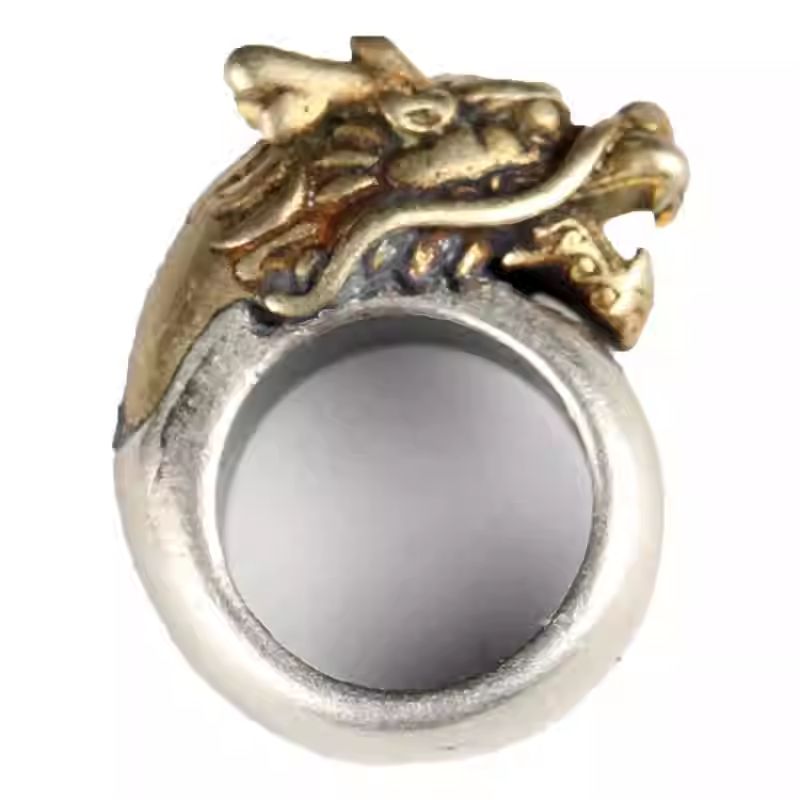 Purely handmade silver copper inlaid dragon motif spacer part, reflecting the functional heritage of Tibetan Buddhist Jewelry Culture jewelry art.