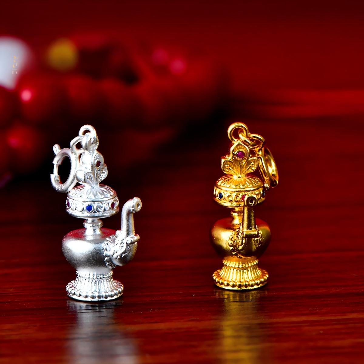 Tibetan Buddhist Jewelry Culture: Traditional sterling silver ethnic hanging charm, reflecting ancient Tibetan Buddhist culture and spiritual protection.