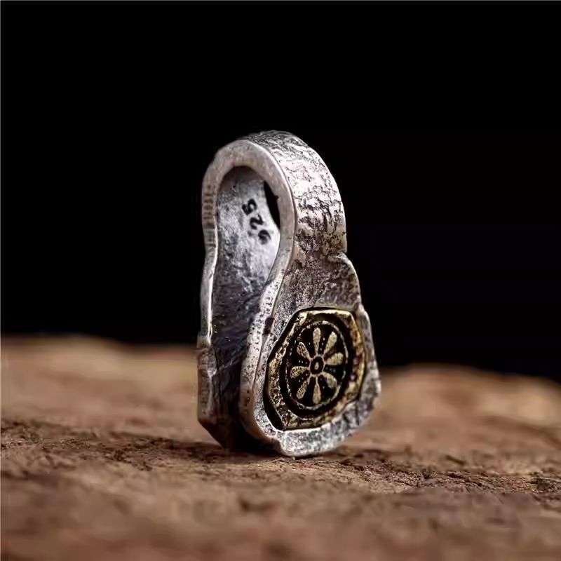 Handmade silver inlaid copper Cosmos Flower beads, a symbol of happiness in Tibetan Buddhist Jewelry Culture and jewelry art.
