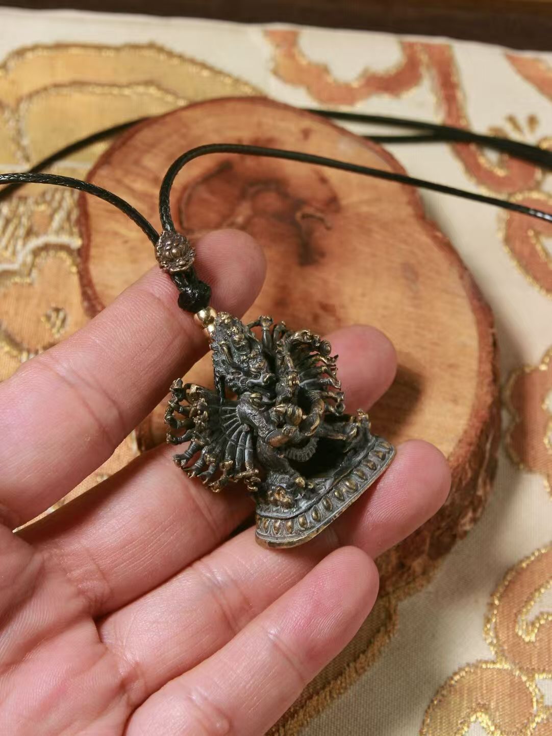Lotus Master and Mahakala deity statue with White Jambhala and Tianwang, handcrafted in Tibetan Buddhist Jewelry Art, representing spiritual growth and prosperity.