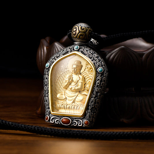 Handcrafted multi-Bodhisattva Zodiac pendant in silver and copper, Tibetan Buddhist Jewelry Art combining spiritual meaning with exquisite craftsmanship.