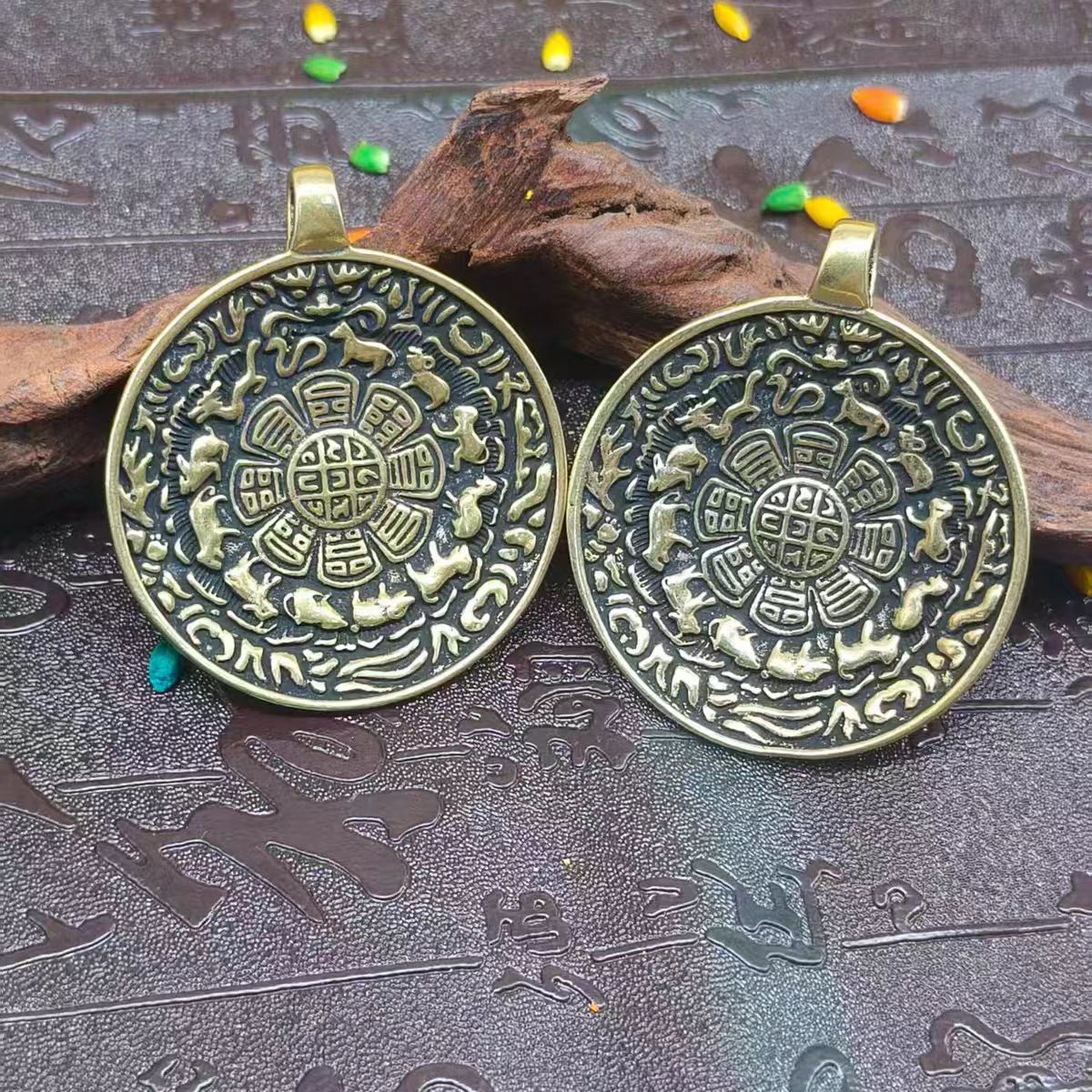Handmade Nine Palace Bagua brass pendant, inspired by Tibetan Buddhist Jewelry Culture, combining cultural heritage with jewelry art craftsmanship.