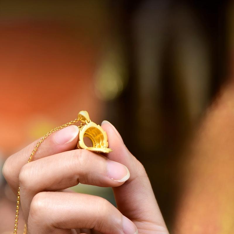 Tibetan Buddhist Jewelry Culture: Sacred silver protection Gau box featuring the Lotus Light symbol, a unique fusion of protective amulet and Buddhist art.

