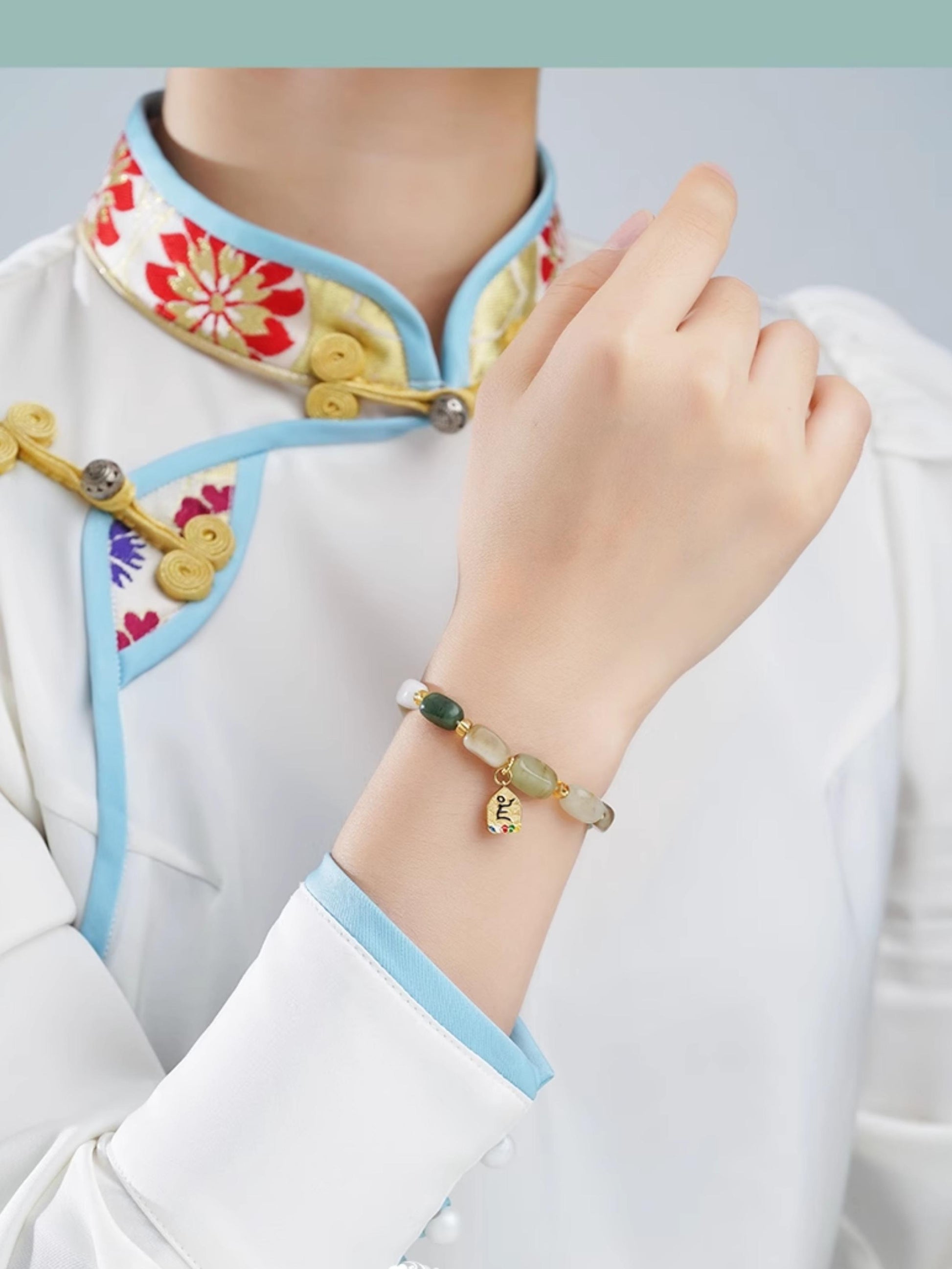 Tibetan Buddhist Jewelry Culture Spiritual Artifact Handcrafted Pure Hetian Jade Bracelet