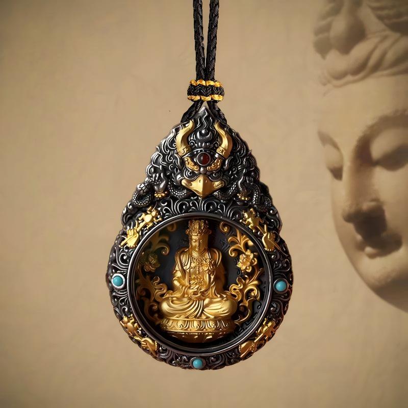 Vintage Tibetan copper Garuda Bodhisattva pendant, unisex zodiac necklace for spiritual protection and blessings, Tibetan Buddhist Jewelry Culture Jewelry art