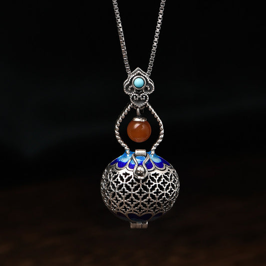 Vintage Tibetan gourd hollow silver openable pendant, carved Gau Box necklace for daily blessings, Tibetan Buddhist Jewelry Culture Jewelry art