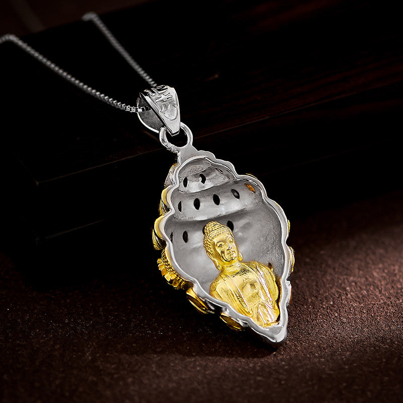 Vintage Tibetan S925 silver Mantra conch pendant, unisex necklace for spiritual protection and balance, Tibetan Buddhist Jewelry Culture Jewelry art