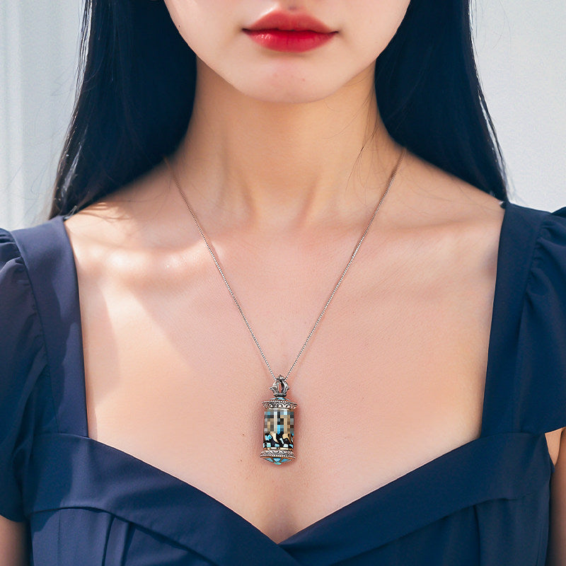 Ethnic Mantra Turquoise silver copper Gau Box pendant necklace, unisex spiritual accessory, Tibetan Buddhist Jewelry Culture Jewelry art