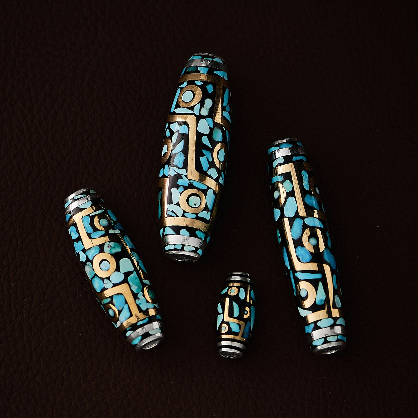 Ethnic Nine-Eyed Dzi turquoise silver copper necklace, unisex spiritual pendant for protection and luck, Tibetan Buddhist Jewelry Culture Jewelry art