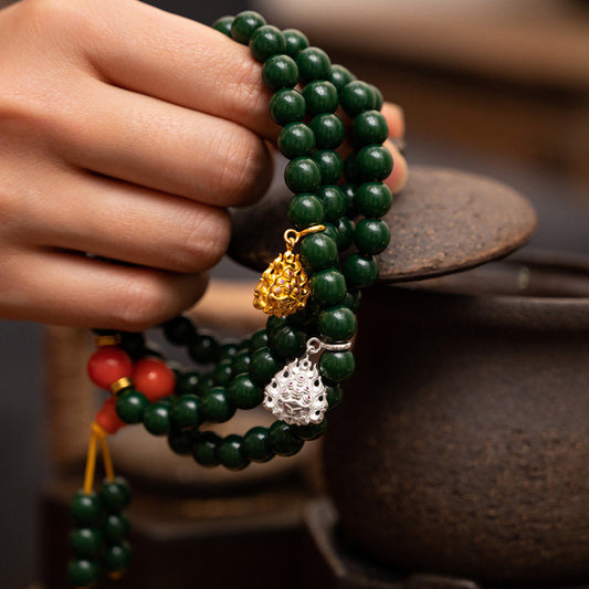 Traditional Flaming Jewel silver necklace, handmade for premium spiritual Jewelry art and financial luck.