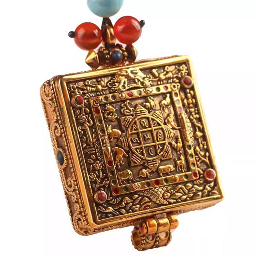 Traditional Nine Palace Eight Trigram silver locket, handmade for premium spiritual Jewelry art and peace.