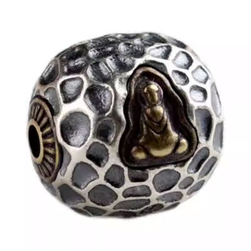 Tibetan-style handcrafted silver dragon and Vajra bead bracelet with Moon spacers, vintage design, symbolizes good fortune and protection, suitable for men and women.