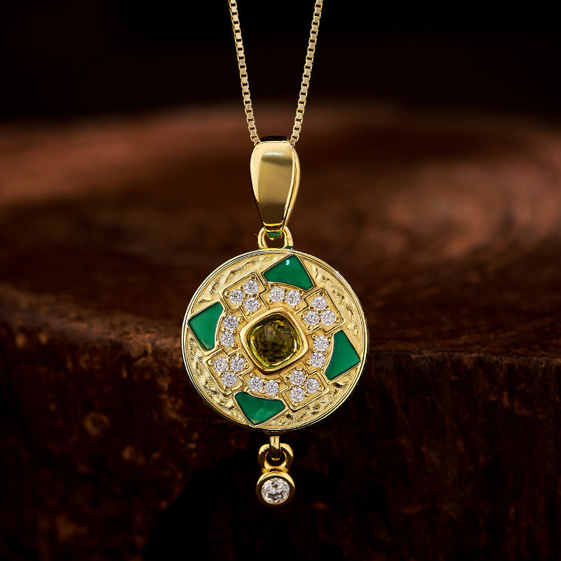 Vintage Tibetan Six-Syllable Mantra olivine silver gold rotating pendant ring, personal protection necklace, Tibetan Buddhist Jewelry Culture Jewelry art