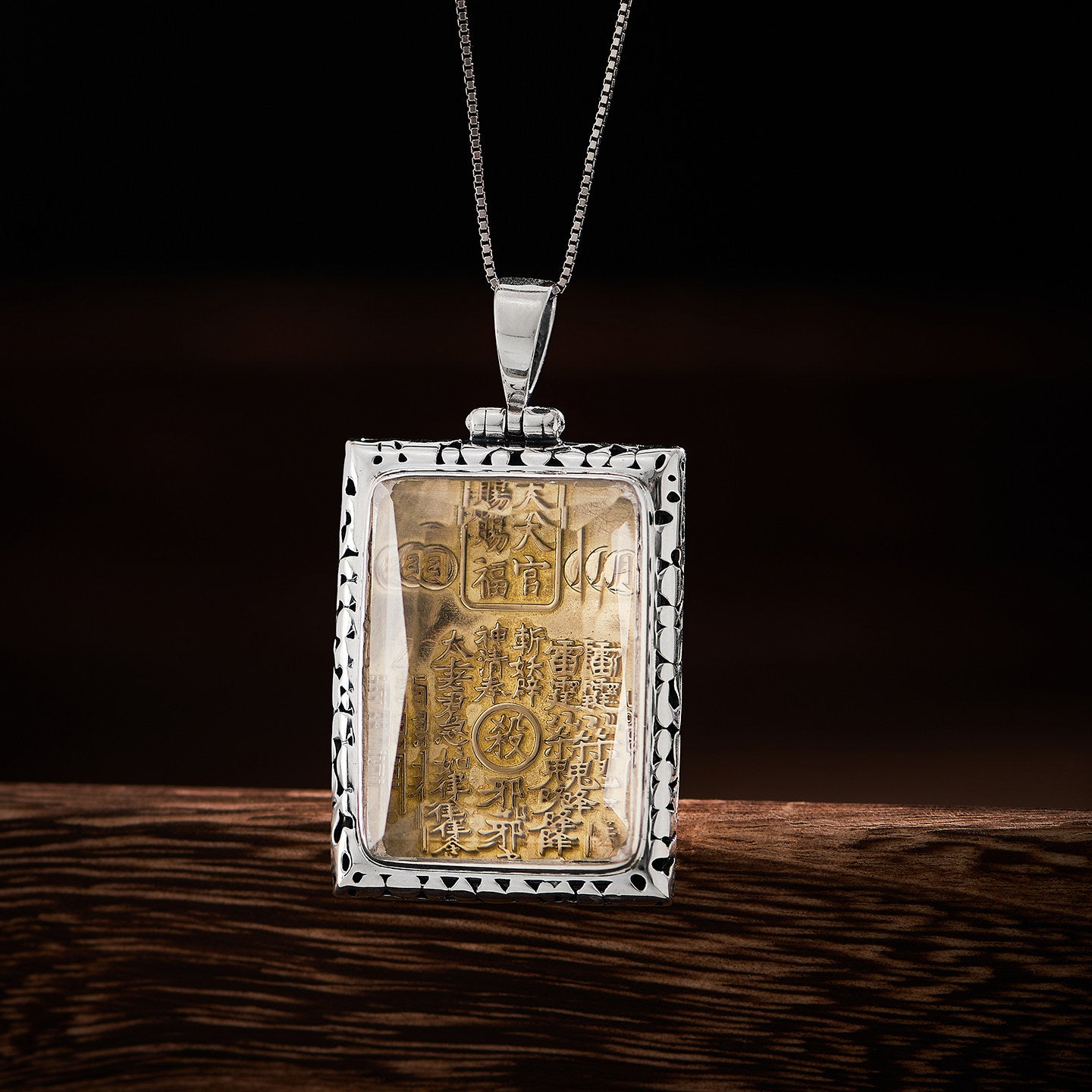 Ethnic Tianguan Cifu white crystal silver copper square pendant, unisex spiritual necklace for peace and abundance, Tibetan Buddhist Jewelry Culture Jewelry art