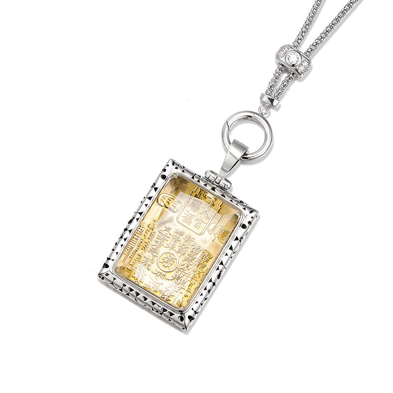 Vintage Tibetan Tianguan Cifu white crystal silver copper pendant necklace, unisex talisman for blessing, protection, and fortune, Tibetan Buddhist Jewelry Culture Jewelry art