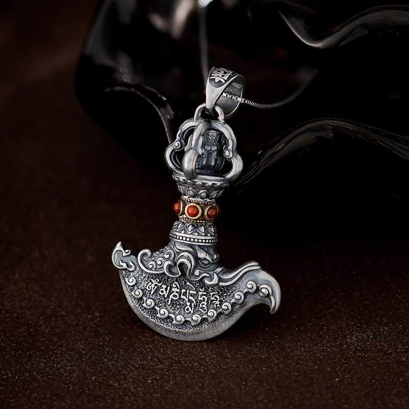 Ethnic Vajra Dorje S925 silver copper necklace, unisex spiritual pendant for protection and strength, Tibetan Buddhist Jewelry Culture Jewelry art