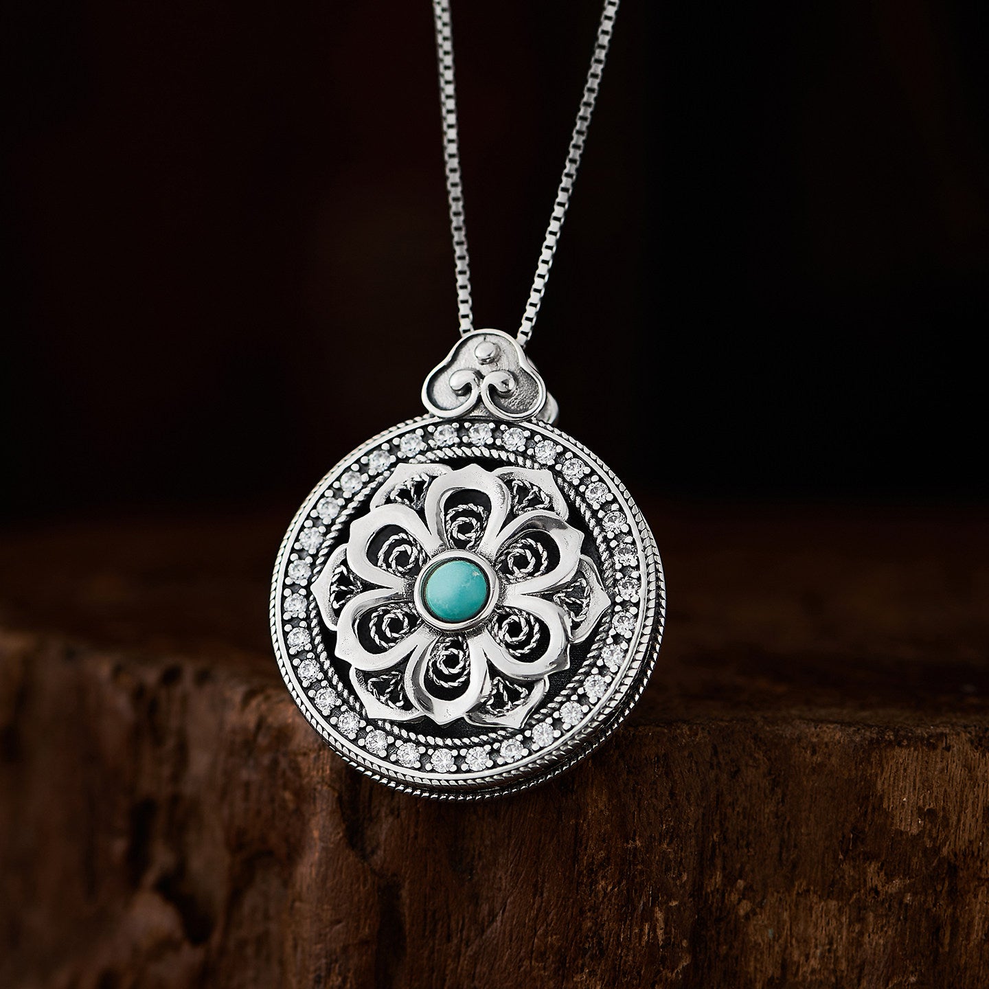 Ethnic Yasheng Coin hollow lotus S925 silver necklace pendant, unisex talisman for daily wear, Tibetan Buddhist Jewelry Culture Jewelry art