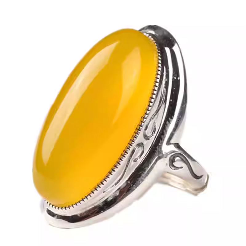 Bespoke grand style yellow chalcedony ring, a masterpiece of prosperity and Tibetan Buddhist Jewelry Culture.

