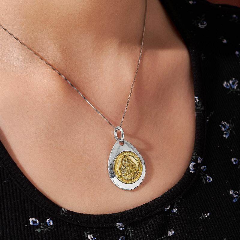 Vintage Tibetan Zakilam Mahakala Yellow Jambhala silver copper pendant, unisex necklace for mindfulness and prosperity, Tibetan Buddhist Jewelry Culture Jewelry art