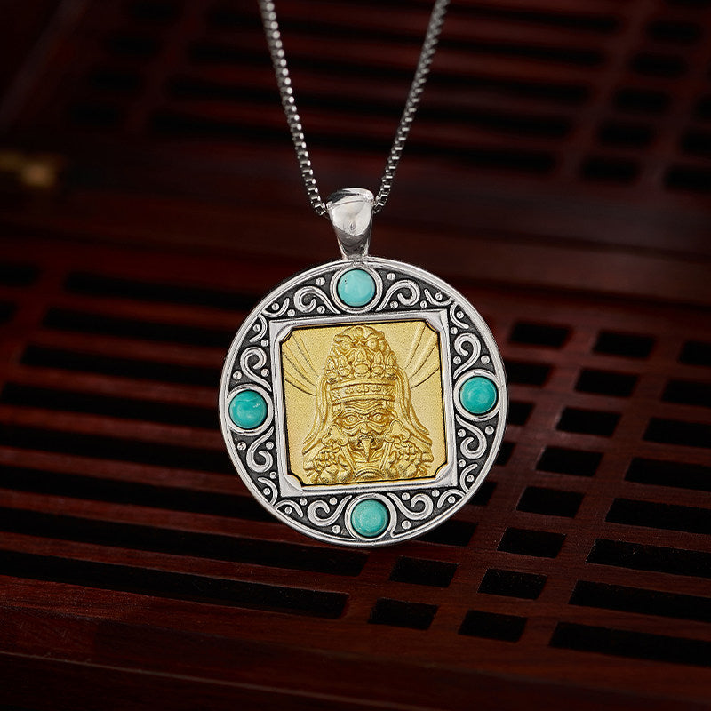 Handmade Zakilam round silver pendant, unisex Tibetan necklace, simple and trendy daily jewelry, Tibetan Buddhist Jewelry Culture Jewelry art