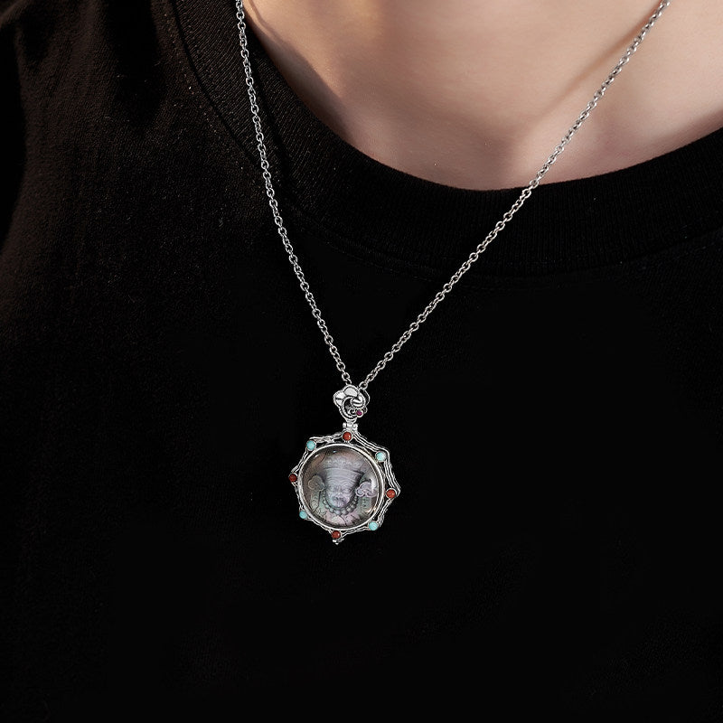 Ethnic Zakilam white crystal black Baige silver Gau Box pendant necklace, unisex spiritual talisman for daily wear, Tibetan Buddhist Jewelry Culture Jewelry art