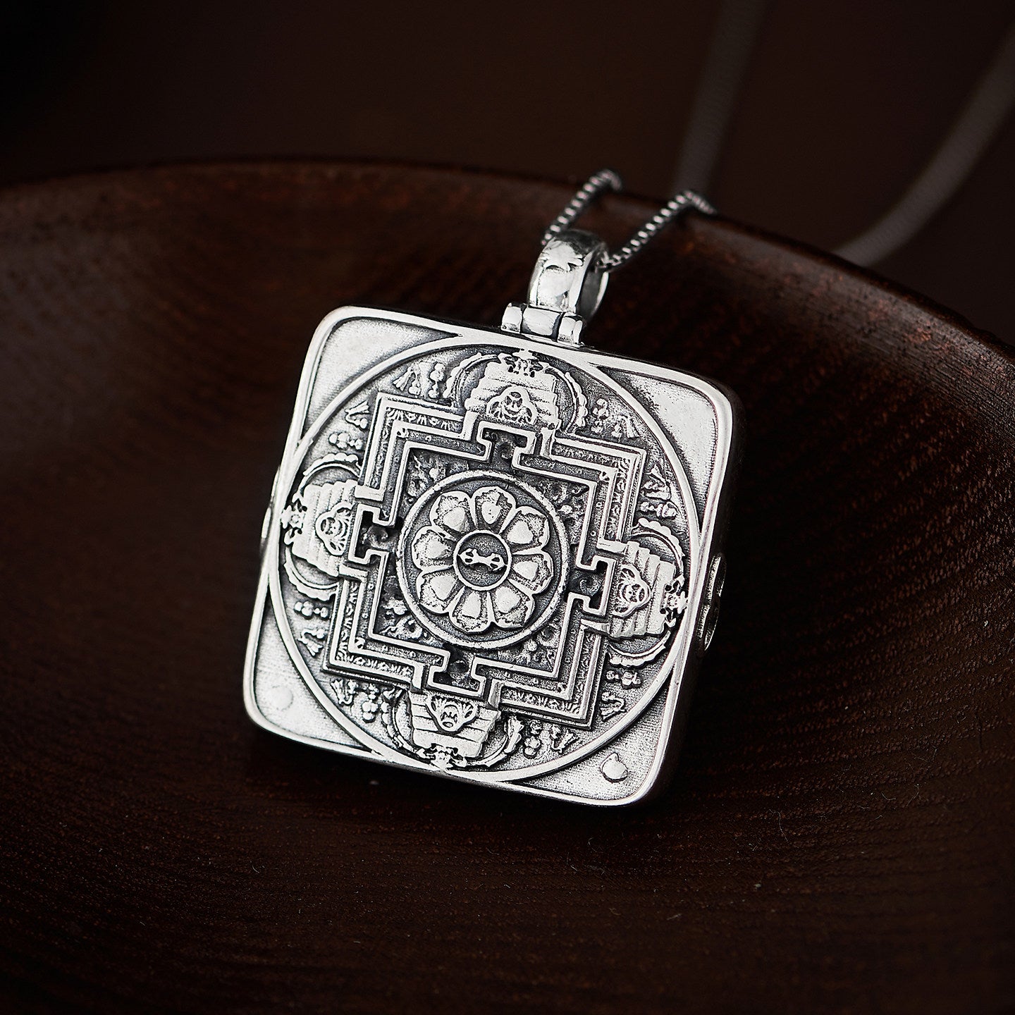 Vintage Tibetan Zakilam white crystal silver square pendant necklace, unisex accessory combining spirituality and style, Tibetan Buddhist Jewelry Culture Jewelry art