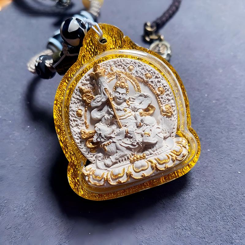 Manual hand-painted Wealth King pendant, Tibetan Buddhist Jewelry Culture, handmade Jewelry art necklace for blessing, abundance, and positive energy