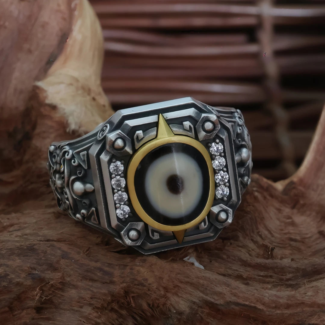 Handmade 925 silver Tzipa Zha wealth god ring, a symbol of fortune in Tibetan Buddhist Jewelry Culture and jewelry art.