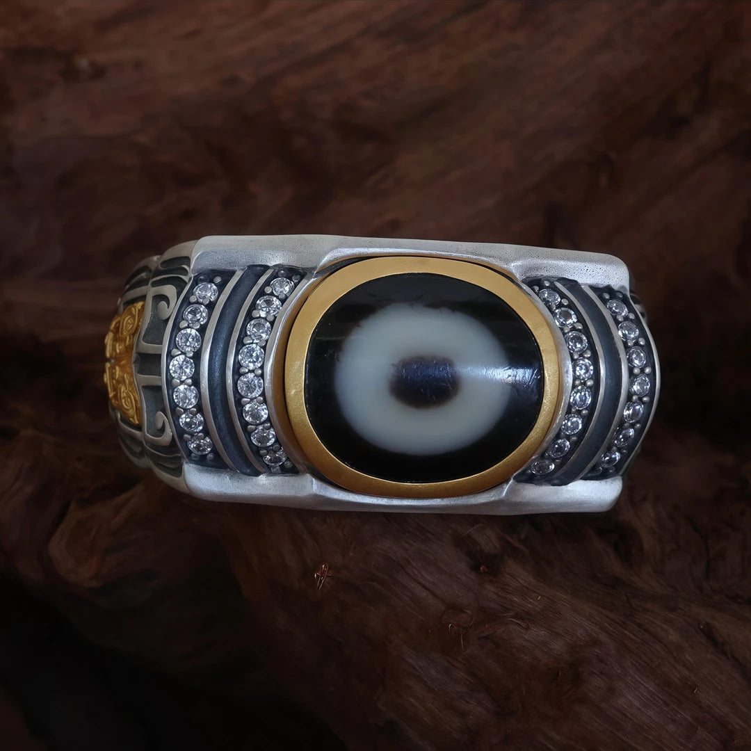 Handcrafted 925 silver protection and wealth ring, blending sacred Tibetan Buddhist Jewelry Culture with contemporary jewelry art.