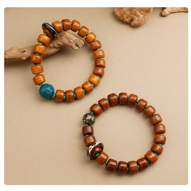 Tibetan Buddhist Jewelry Culture: Hand-Painted Yak Bone Incense Ash Barrel Beads Enlightenment Bracelet