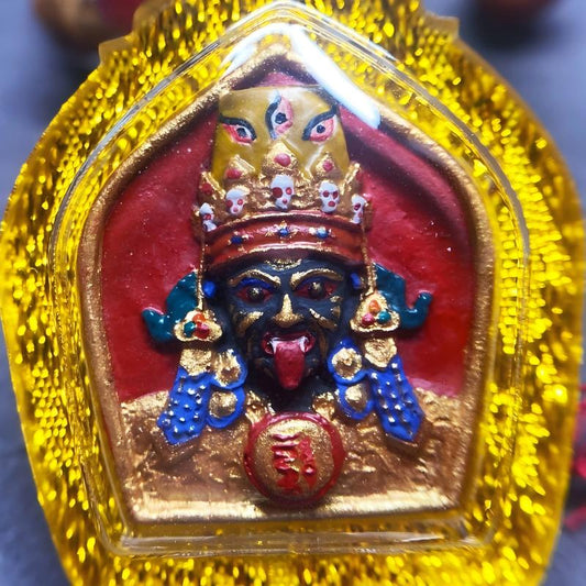 Handmade Zaki Lamu protection thangka pendant rooted in Tibetan Buddhist Jewelry Culture, sacred Jewelry art necklace representing blessing, luck and feminine guardian