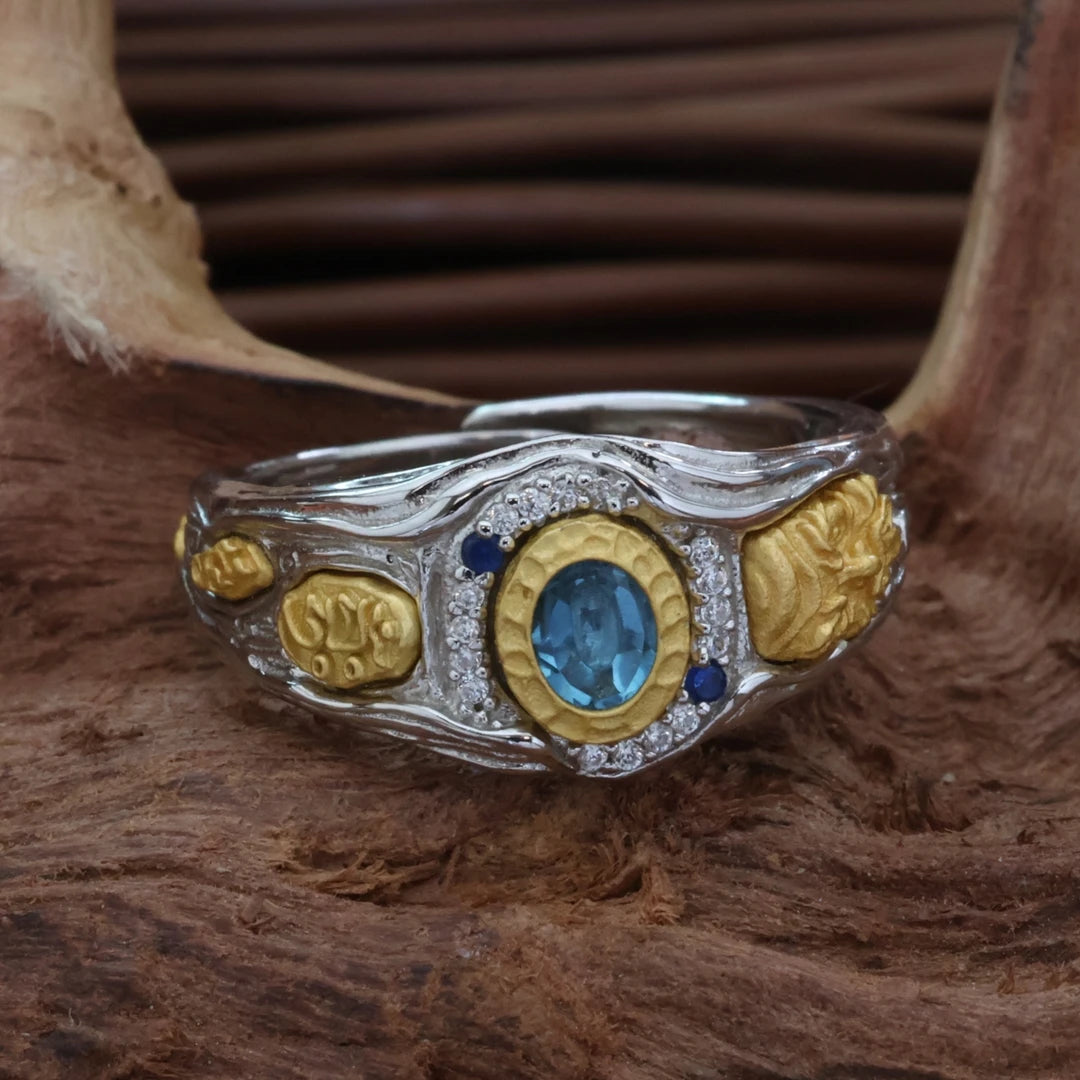 Spiritual amulet ring featuring Zaki Lhamo, crafted as a high-end masterpiece of Tibetan Buddhist Jewelry Culture art.