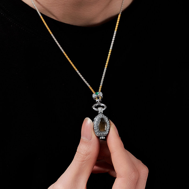 Vintage Tibetan-style Zakilam Gau Box pendant in silver and copper, unisex necklace for spiritual protection and blessings, Tibetan Buddhist Jewelry Culture Jewelry art