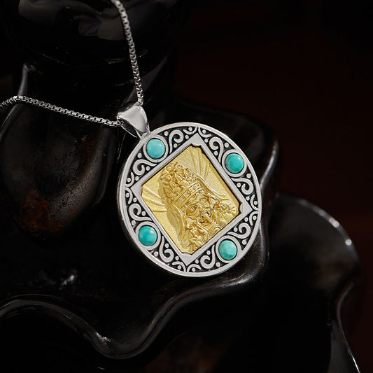 Vintage-style Tibetan Zakilam silver round pendant, unisex necklace for casual or spiritual wear, Tibetan Buddhist Jewelry Culture Jewelry art