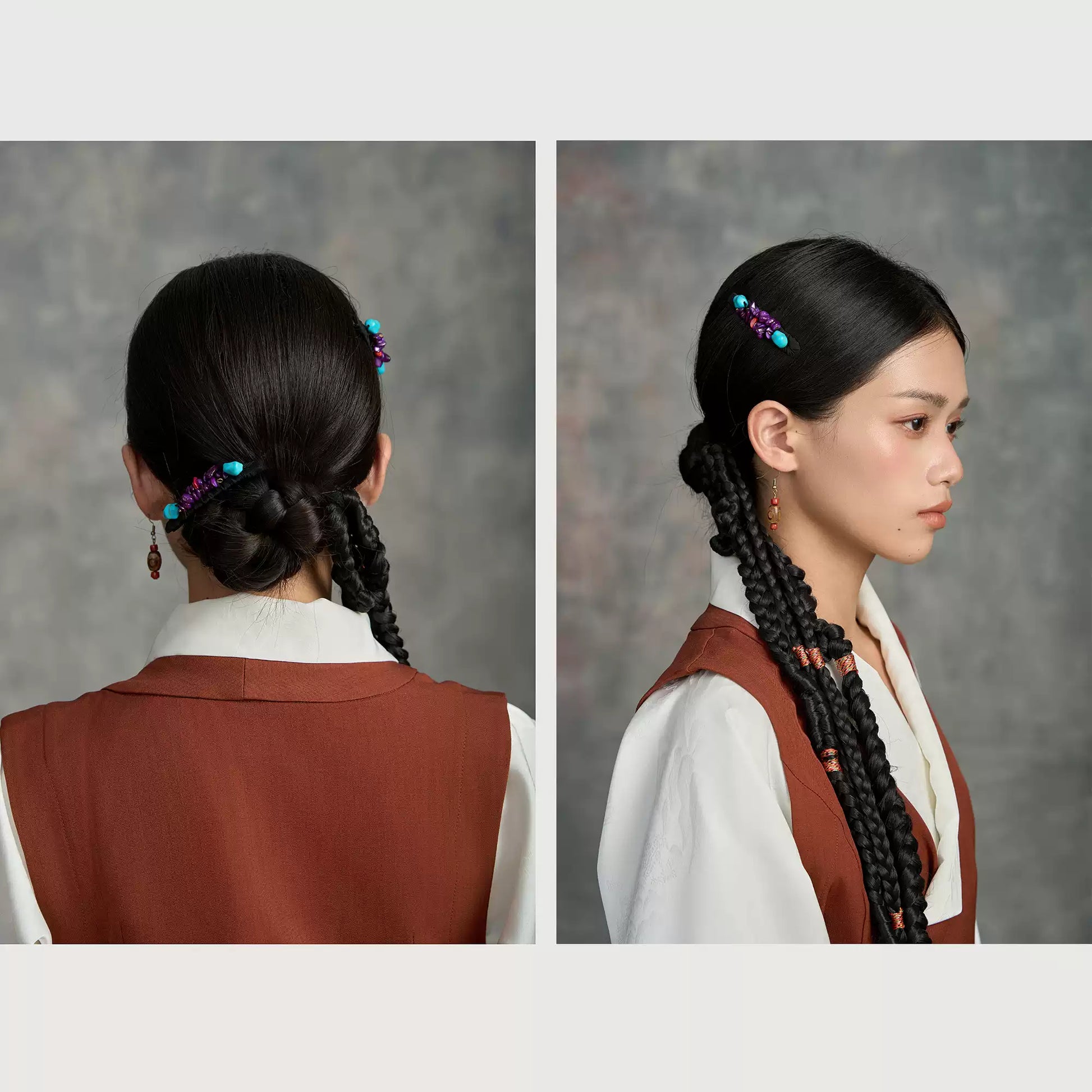 Tibetan Buddhist Jewelry Culture floral hairpin, colorful handcrafted jewelry art reflecting Tibetan feminine beauty.