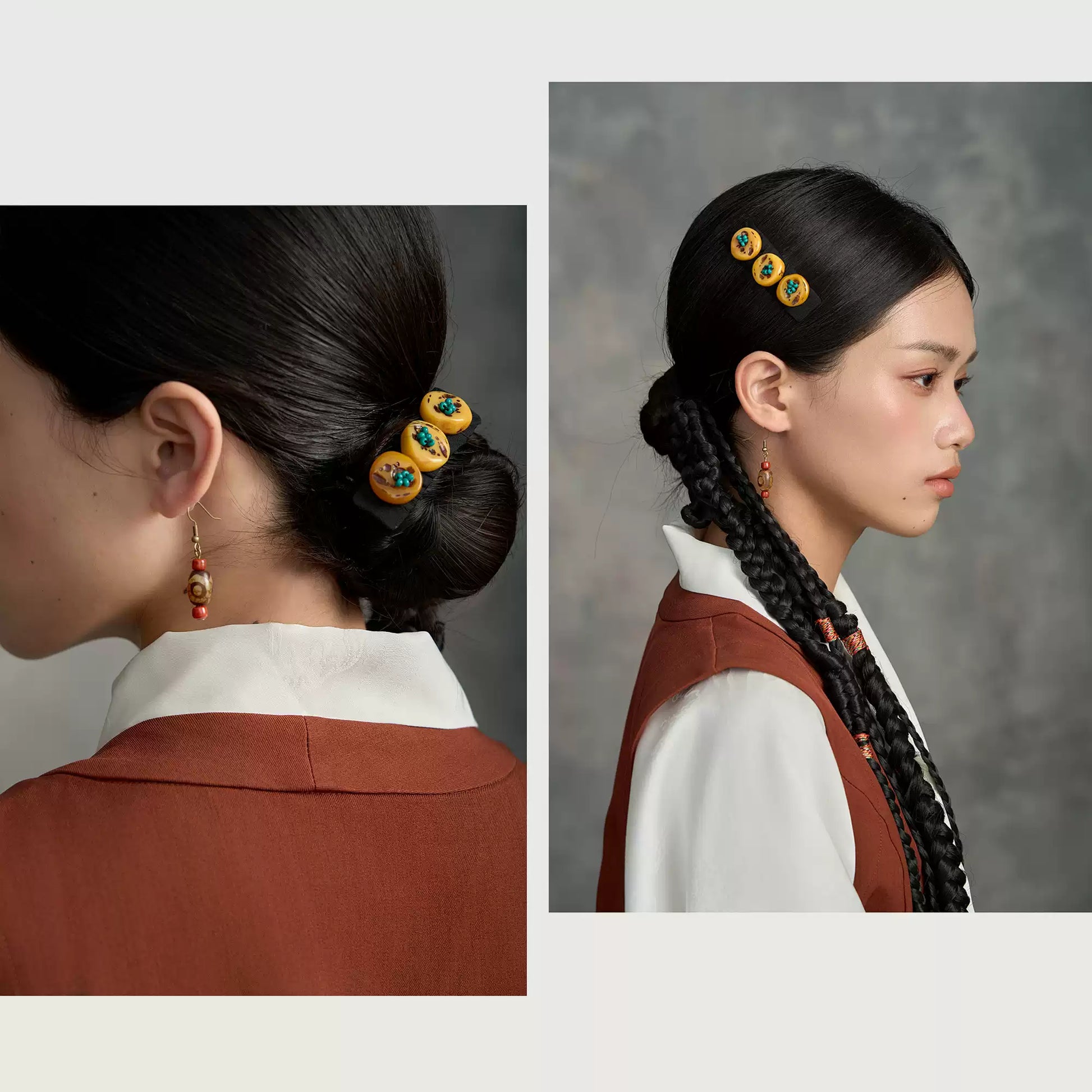 Tibetan Buddhist Jewelry Culture amber hairpin, pure hand-painted jewelry art symbolizing warmth and prosperity.