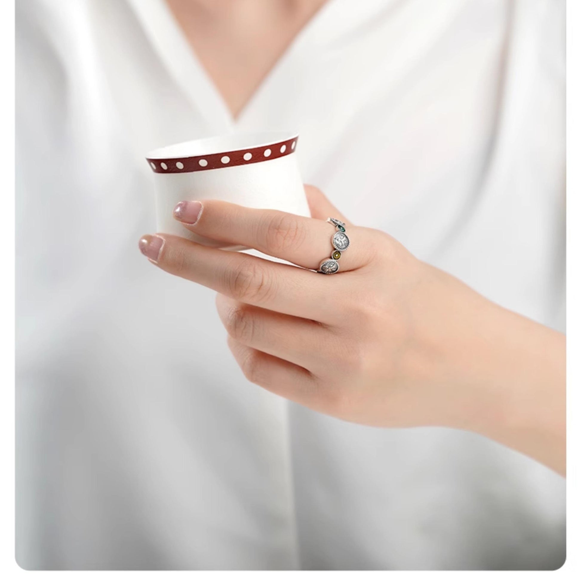 Sterling silver five directions prosperity ring inspired by Tibetan Buddhist Jewelry Culture, featuring handcrafted details and traditional Jewelry art design.