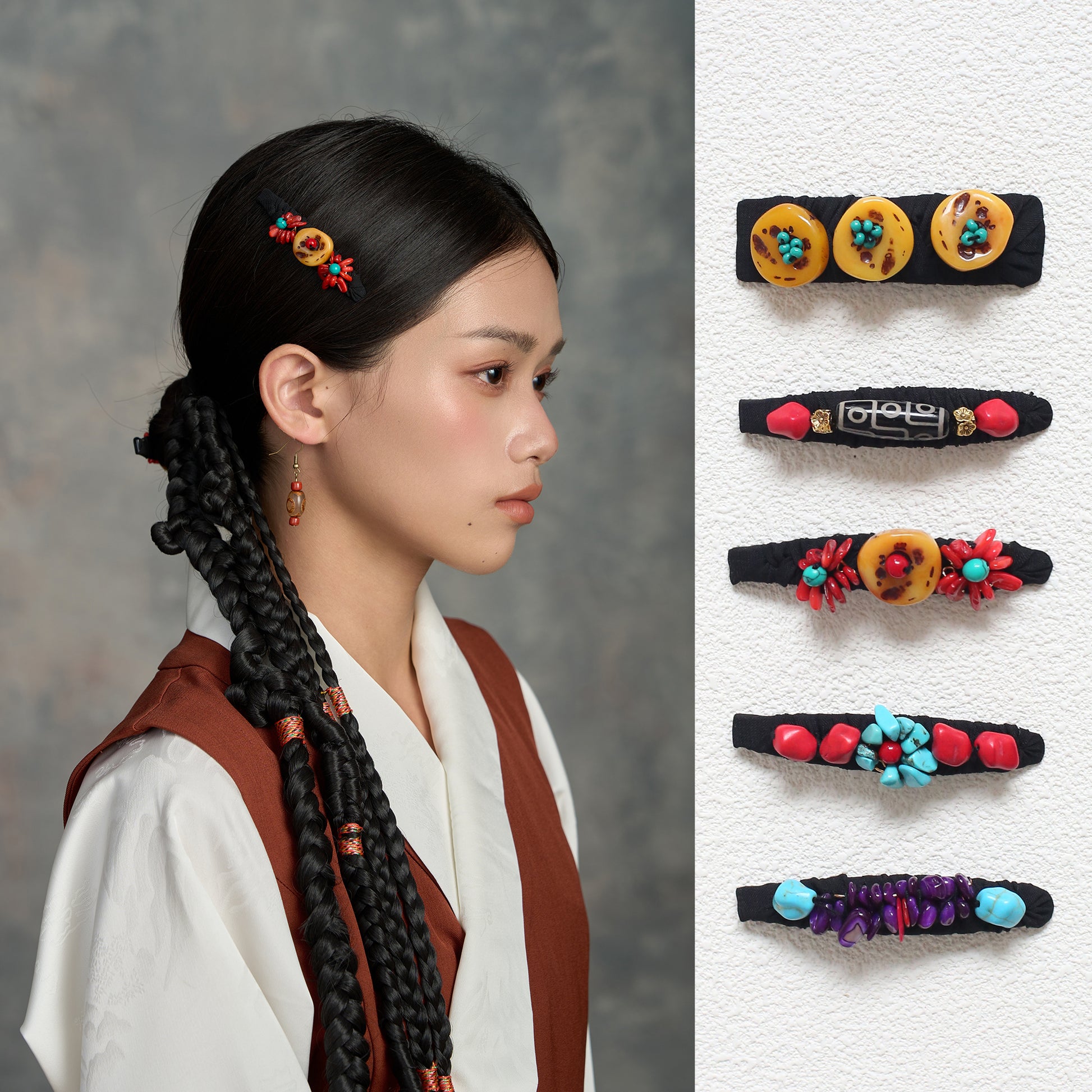 Tibetan Buddhist Jewelry Culture ceramic hairpin, ethnic handmade jewelry art blending tradition and creativity.