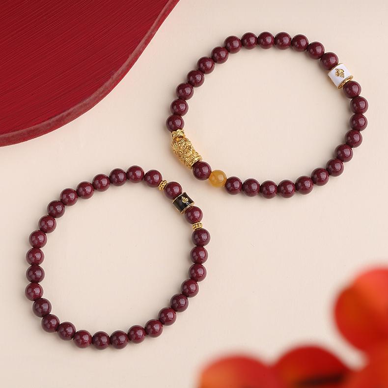 Cinnabar quartzite protection bracelet with positive energy, crafted in authentic Tibetan Buddhist jewelry art style