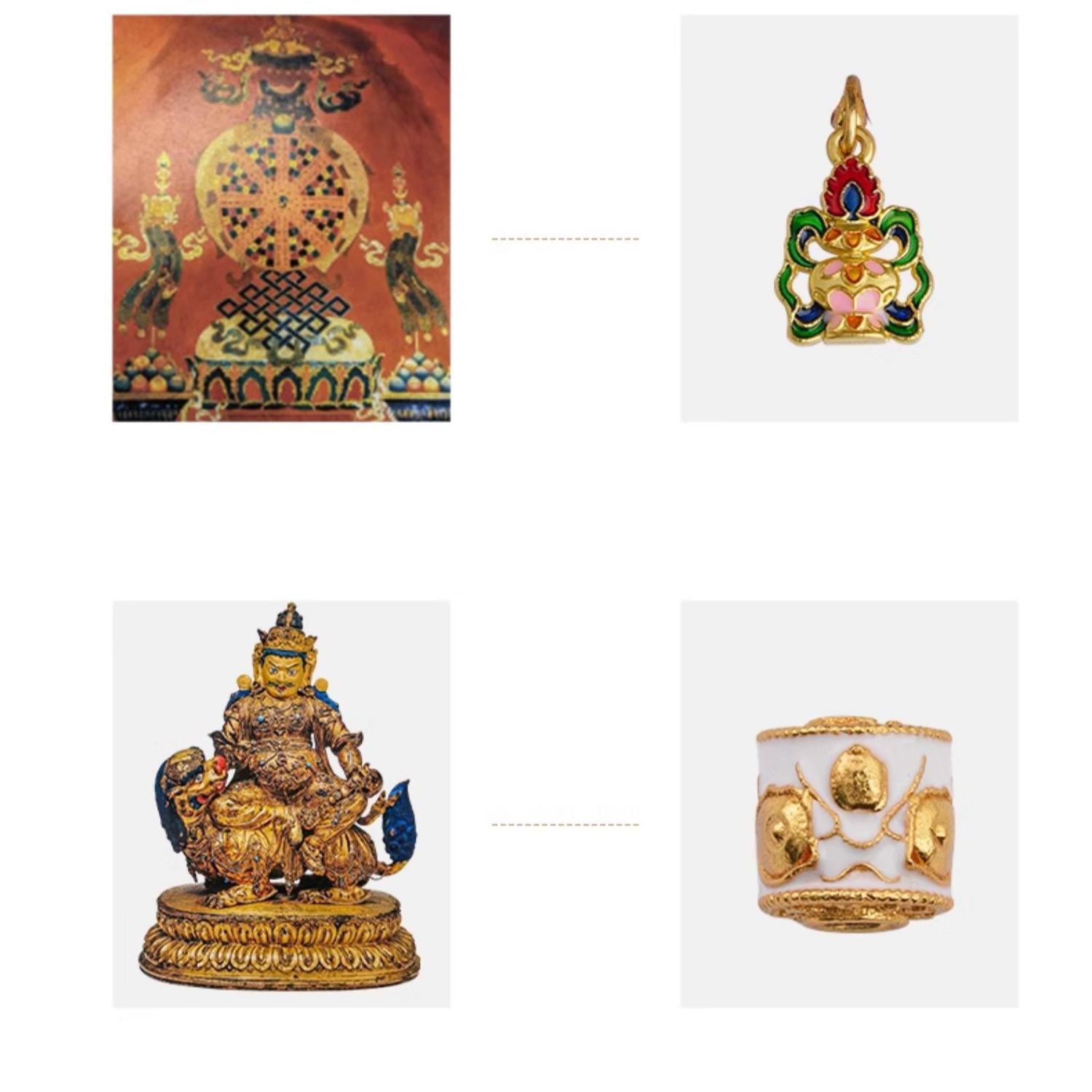 Artisanal pink quartz beads with sacred carvings, showcasing detailed Tibetan Buddhist jewelry art craftsmanship