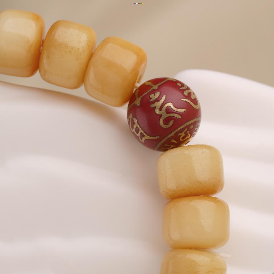 Traditional bone ash beads embodying ancestral Tibetan craftsmanship, featuring hand-painted sacred patterns and incense blessings.