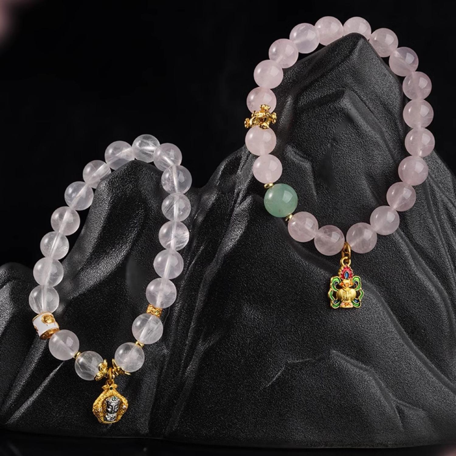 Compassion crystal bracelet for emotional balance, crafted in traditional Tibetan Buddhist jewelry art style