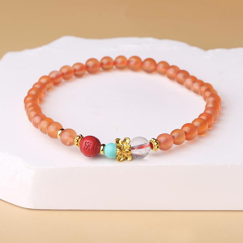Healing Cinnabar Semi-Precious Bracelet energy demonstration. Red jasper warms heart chakra, cinnabar purifies energy field, dual-color combination creates perfect healing set with both aesthetic and spiritual value.