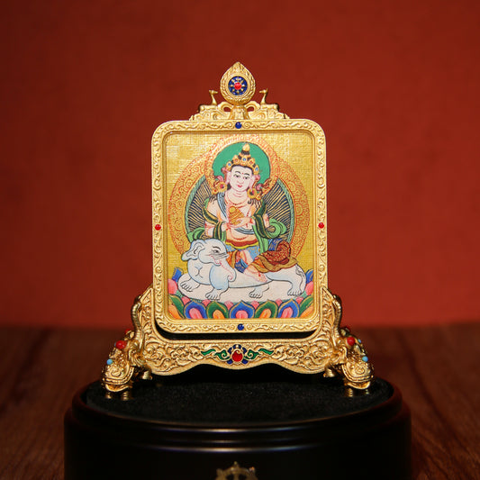 Hand-Painted Tibetan Buddhist Thangka Pendant – Samantabhadra Bodhisattva Sacred Art from Tibet