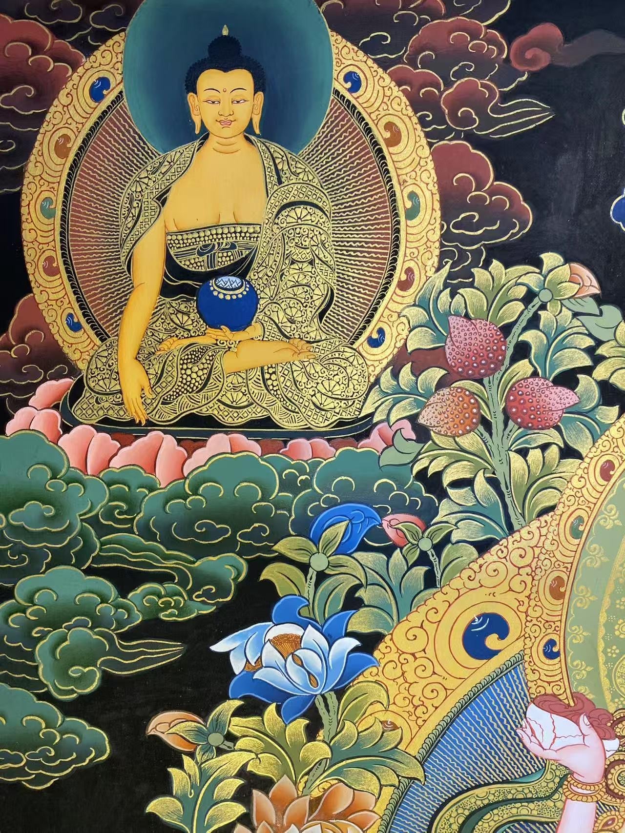 Vajrasattva with consort YabYum thangka, Tibetan Buddhist hand-painted sacred art with mineral pigments.